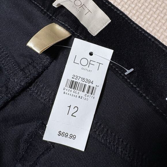 LOFT Women’s Modern Skinny Black Velvet Pants Size 12 Cotton Stretch Goth Chic - Picture 9 of 11